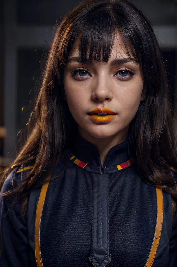 8K, Best Quality, 1girl, (skindentation), Night, (Dark), Clear Background Indoors, (People), Beautiful Bangs, Gorgeous,, (Clothing and Uniform:1.3),Soft Lighting, Attractive, Dark Room, (Mouth Closed:1.2, Beautiful Eyes, Detailed Eyes, Detailed Iris, Beautiful Lips, Beautiful Nose, Beautiful Face),(Primary Colors:1.5)