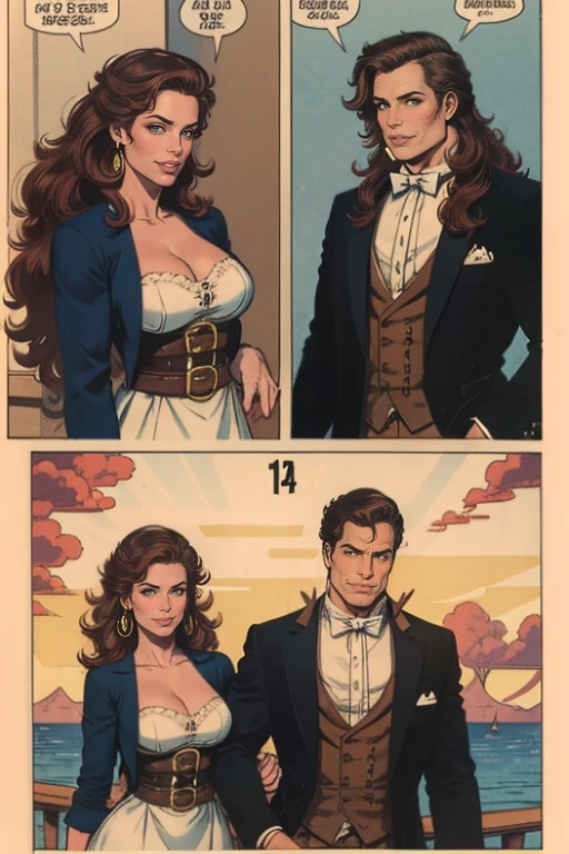 a beautiful pirate, a beautiful woman with long wavy brown hair, a Spanish buccaneer