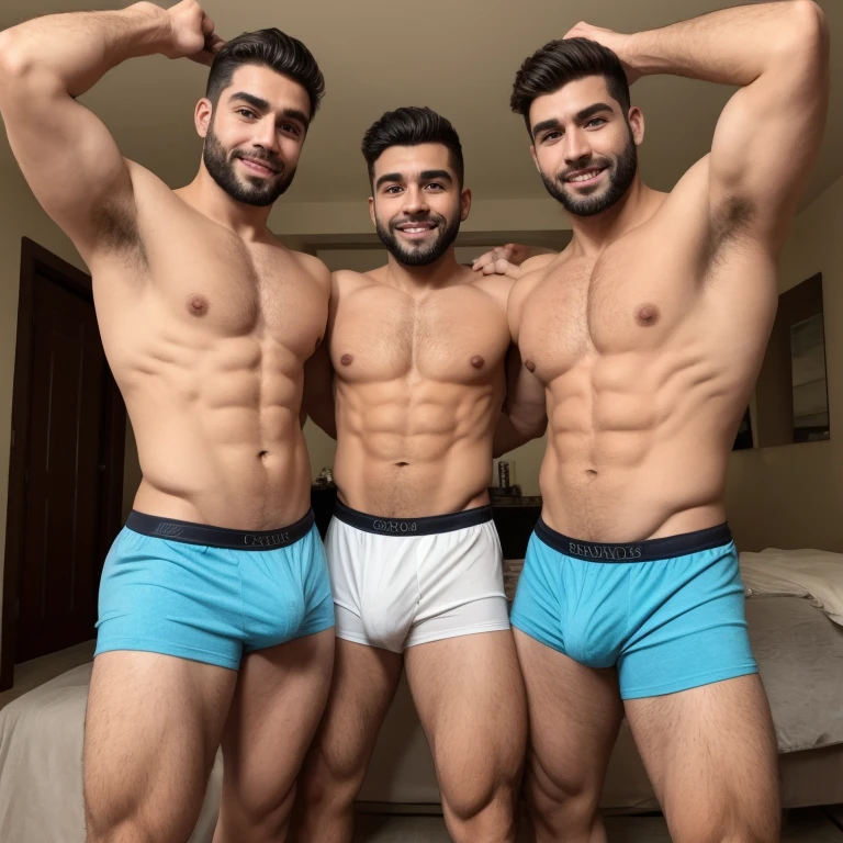 3 daddys guapos, in elastic boxers, con bulto grandisimo en la entrepierna.