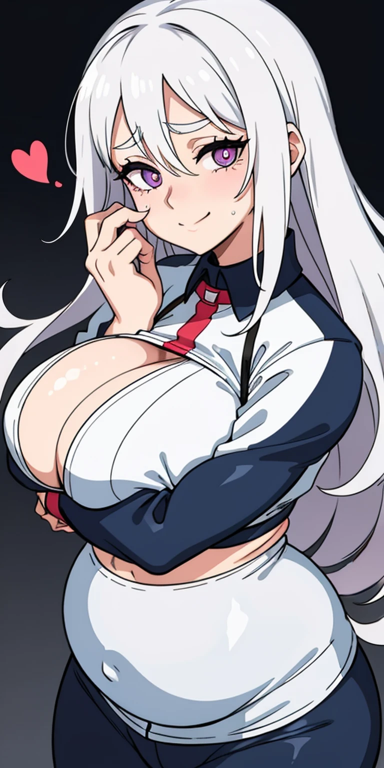 1个Giant Breast Girl,inner strength-shaped pupils,finger nails,Place your hands on your face,White hair,purple eyelashes:1.1),Collar,Upper body micro bikini,shiver,perspiring,perspiringdrop,inner strength,(speed-line:1.1),large bust, ((Heavy breathing:1.3)), Loves, inner strength, Crop top, Happy, ssmile,pregnant women with