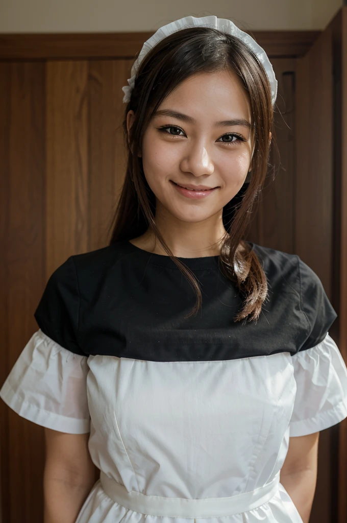 masterpiece, best quality, 1girl, empty eyes, utsurome, maid, smile