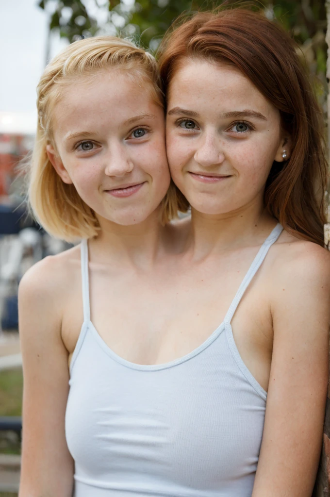 2heads, two headed girl, (a 10 year old girl and a 17 year old girl:1.5), (a blonde and a redhead:1.2)