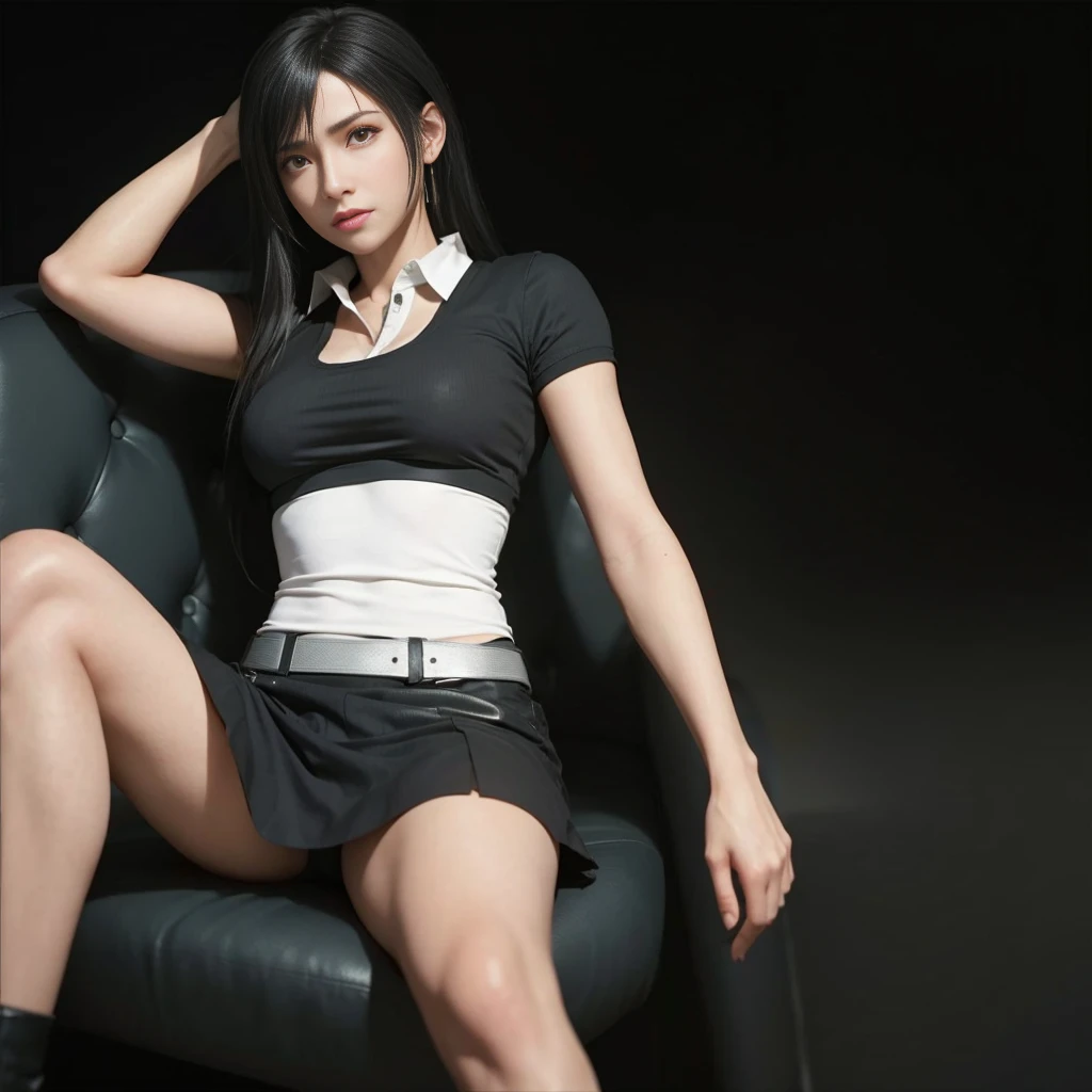 (best quality,ultra-detalhado),(Realistic:1.37),Tifa Lockhart, Rosto bonito e detalhado, maquiagem preta nos olhos, textura ultra realista, rosto delicado, expression serious