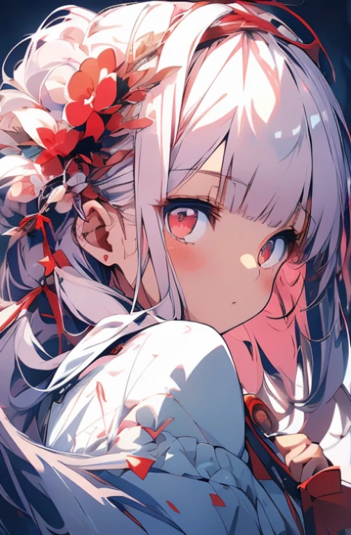 beautiful illustration、top-quality、cute petit girl、(transform sequence)、magical  girl、Chibi、白いmagical littleFractal art、albino、baby-face、Loure w and red mesh hair、Beautiful detailed red eyes、lighting like a movie、Kamimei、