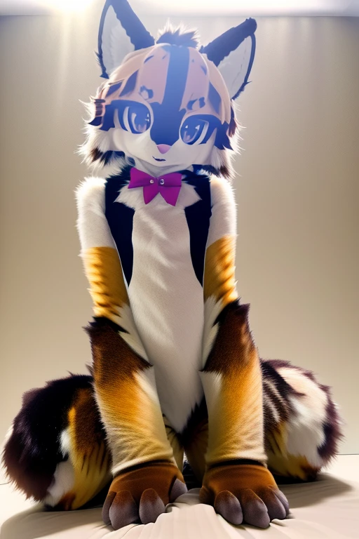 RAW photo, uhd, dslr, high quality, realistic, photo realistic, dreamlikeart, lens flare, upper body, looking at viewer, animal focus, furry, fursuit, 1girl, cute, kawaii, lovely, fur, fur head, narrow waist, animal ears, paw, paw shoes,