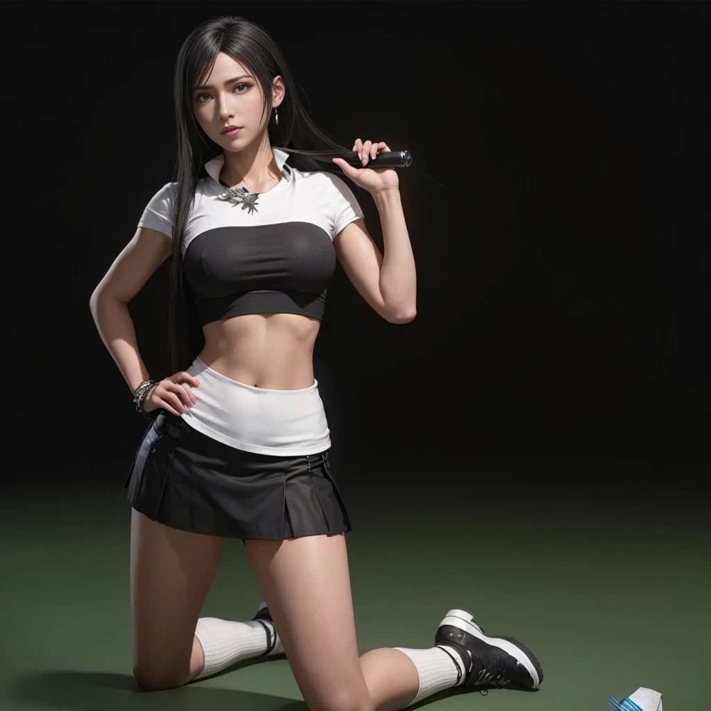 (best quality,ultra-detalhado),(Realistic:1.37),Tifa Lockhart, Rosto bonito e detalhado, maquiagem preta nos olhos, textura ultra realista, rosto delicado, expression serious