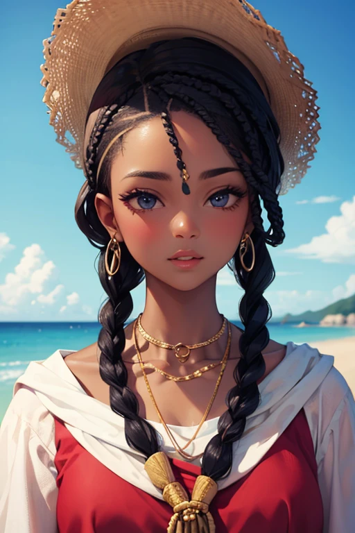 A portrait of a ???? Afro-descendant woman with nagô braids in her hair in an African city