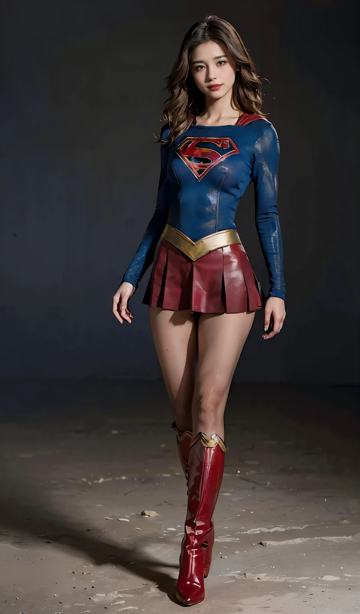No background、Are sleeping、lying back on、(((Wear black tights on your beautiful legs.)))、(((Grow legs、tall、Legally express the beauty of your smile)))、((((Make the most of the original image)))、(((Supergirl Costume)))、(((beautiful hairl)))、(((Suffering)))、(((Feet must necessarily be worn with black tights)))、(((You need to wear red boots)))、((Top image quality、8K))、((top-quality、8K、​masterpiece:1.3))、(((Keep Background )))、Crisp focus:1.2、Beautiful woman with perfect body shape:1.4、Slender Abs:1.2、a wet body:1.5、Highly detailed facial and skin texture、8K