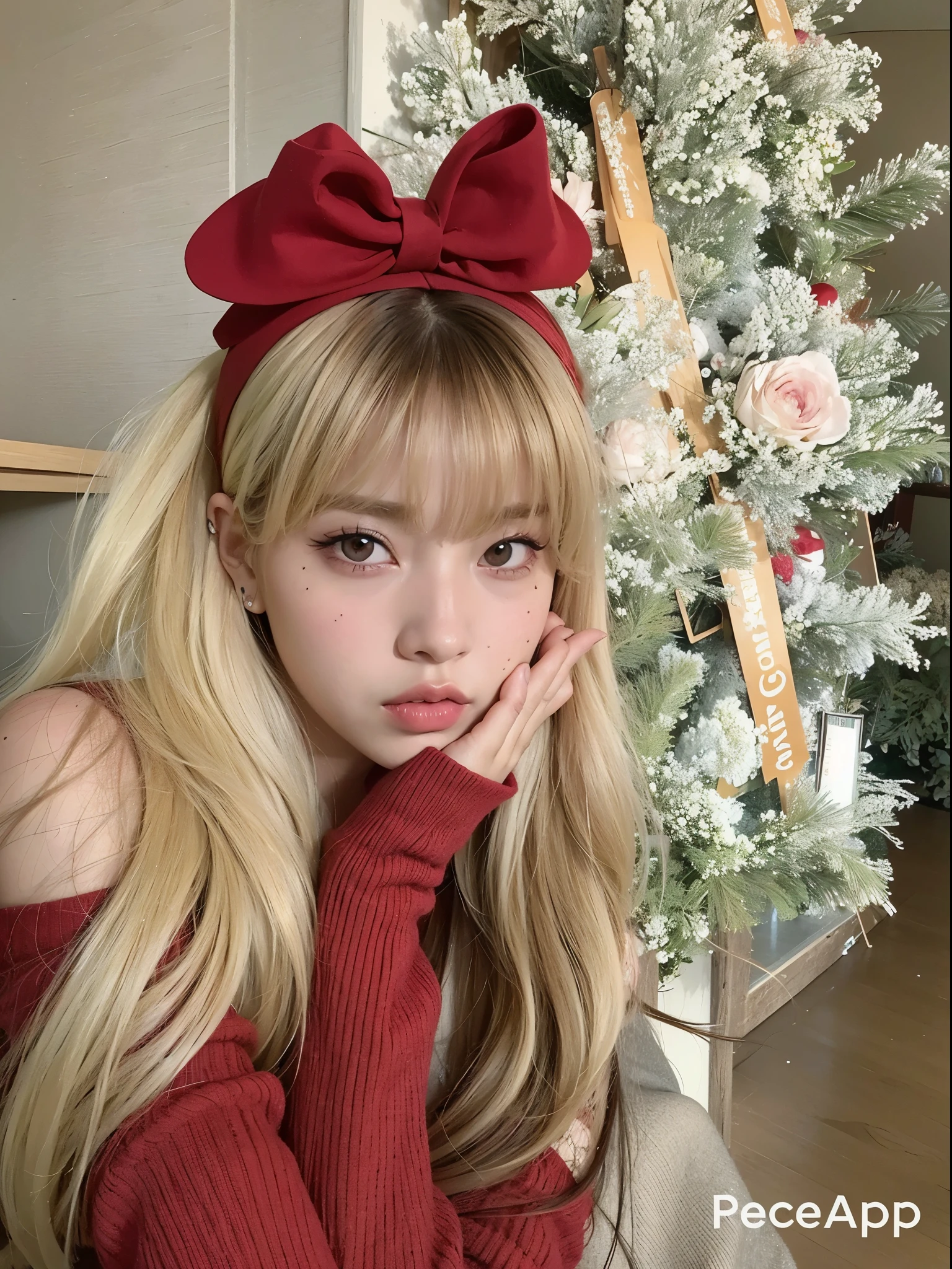 Mujer arafed con un lazo rojo posando para una foto., Lalisa Manobal, ulzzang, Lalisa Manoban de Blackpink, lazo rojo en el cabello, un lazo rojo en su cabello, Sakimichan, con flequillo, con flequillo completo, long hair con flequillo, Bowknot, Parque Roseanne de Blackpink, long hair con flequillo completo