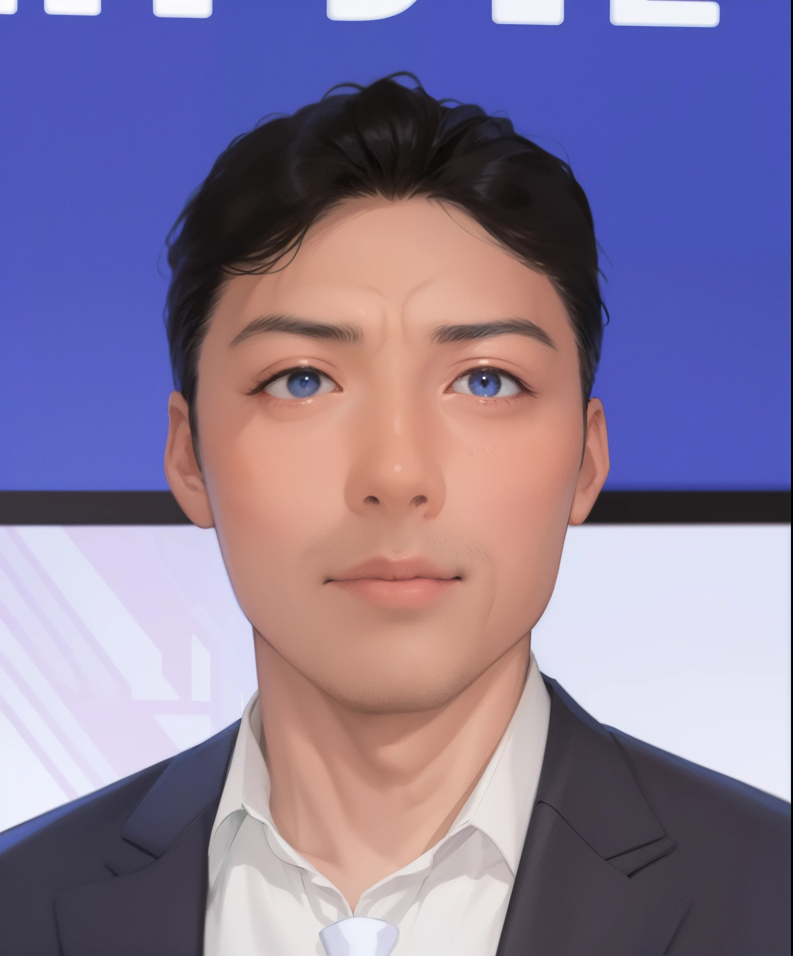 Wear a suit、Man in tie standing in front of blue screen,