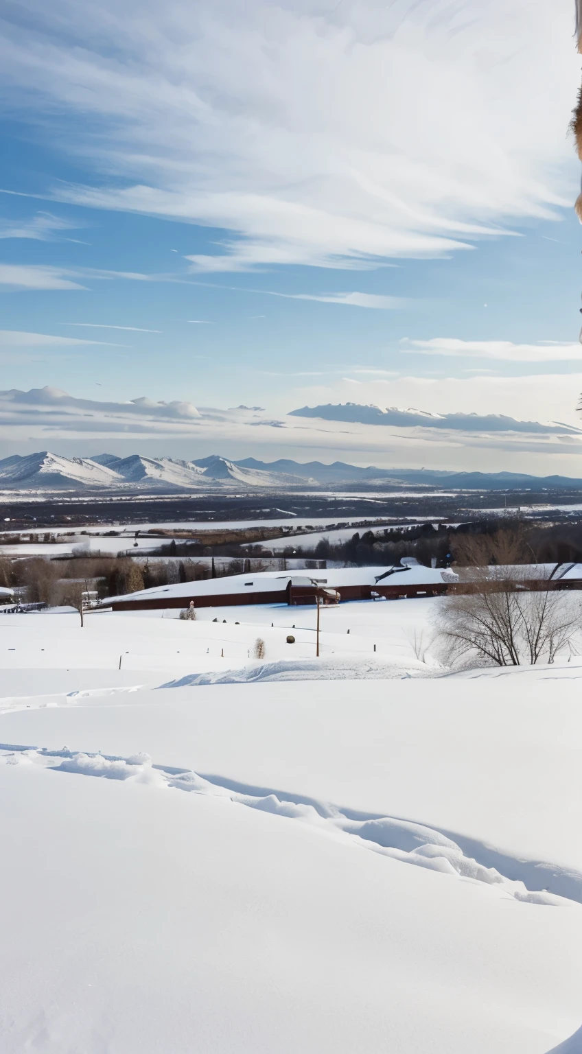 Snowy scenery in winter, Heavy snow covers everything, everything is silent, that tree, Frost, , complete, Detailed pubic hair, hyper realisitc,banya, bird's eyes view