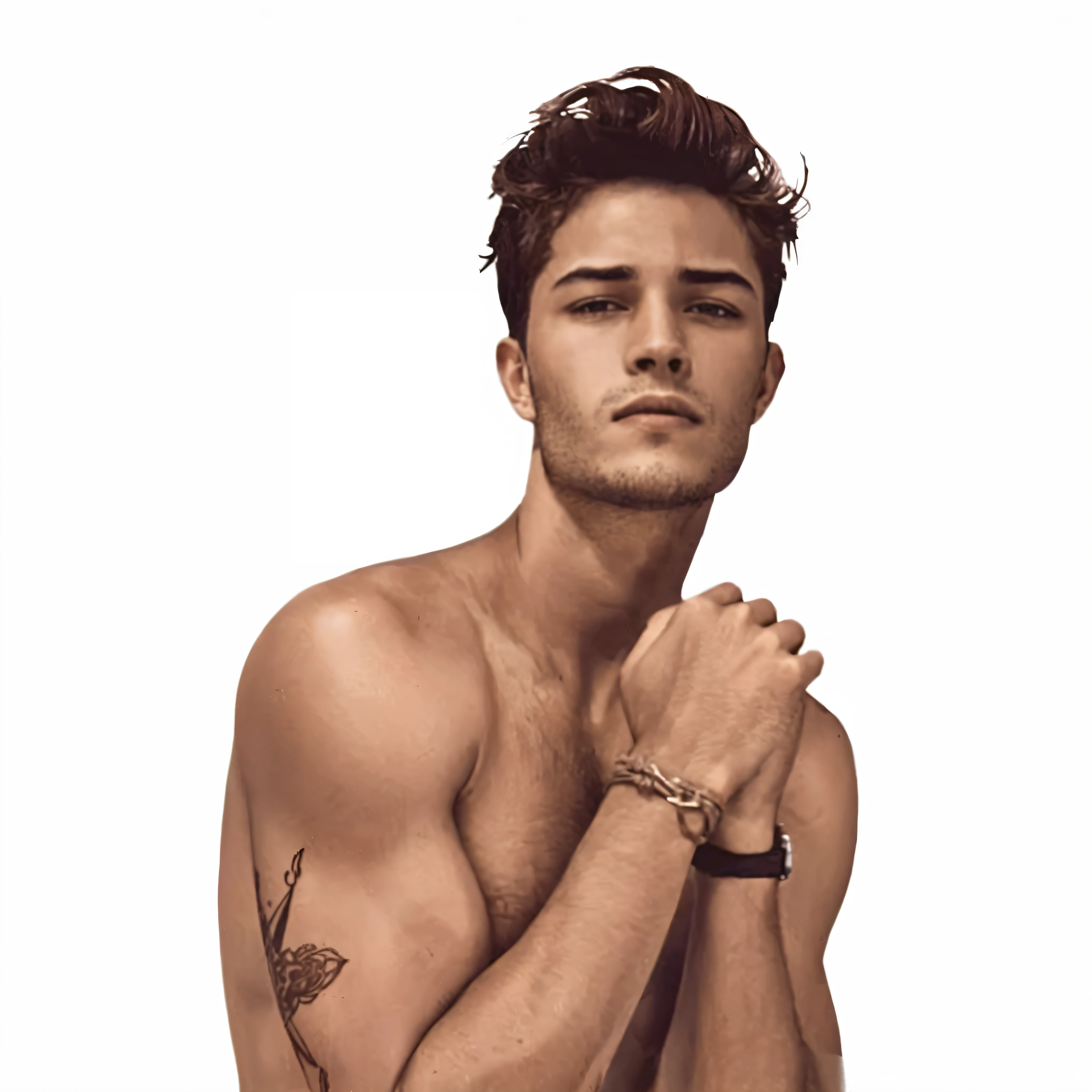 arafed man with a tattoo on his arm and wrist, male model, attractive male, adam, attractive man, caio santos, masculine pose, mark edward fischbach, shirtless, handsome male, liam, handsome and attractive, beautiful young man, lean man with light tan skin, young spanish man, cute young man, julian calle, inspired by Luca Zontini, Chico lachowski