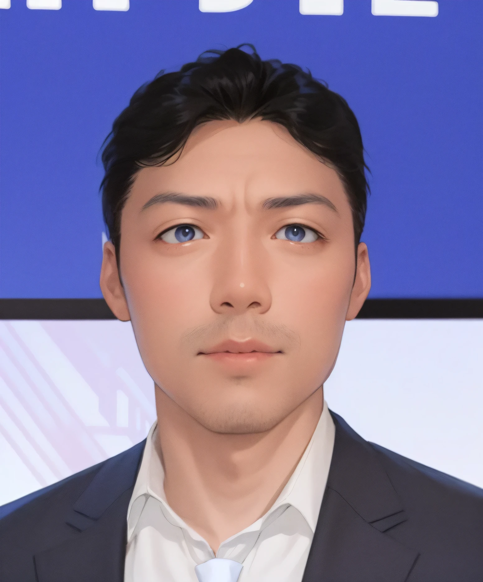 Wear a suit、Man in tie standing in front of blue screen,