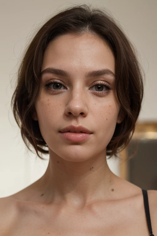 ((best quality)), ((masterpiece)), (detailed), perfect face realistic photo of beautiful woman with long dark brown hair, Russian, influencer, light freckles, dark brown eyes, big lips, no makeup, insagram, posing for playboy