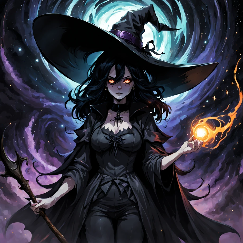 Dark world、Dark red night sky、Laughing crescent、Voluptuous Witch、The dark magician、skull、Purple Robe、Flying broom、🎃、makeup、Aura of darkness、Villainess、