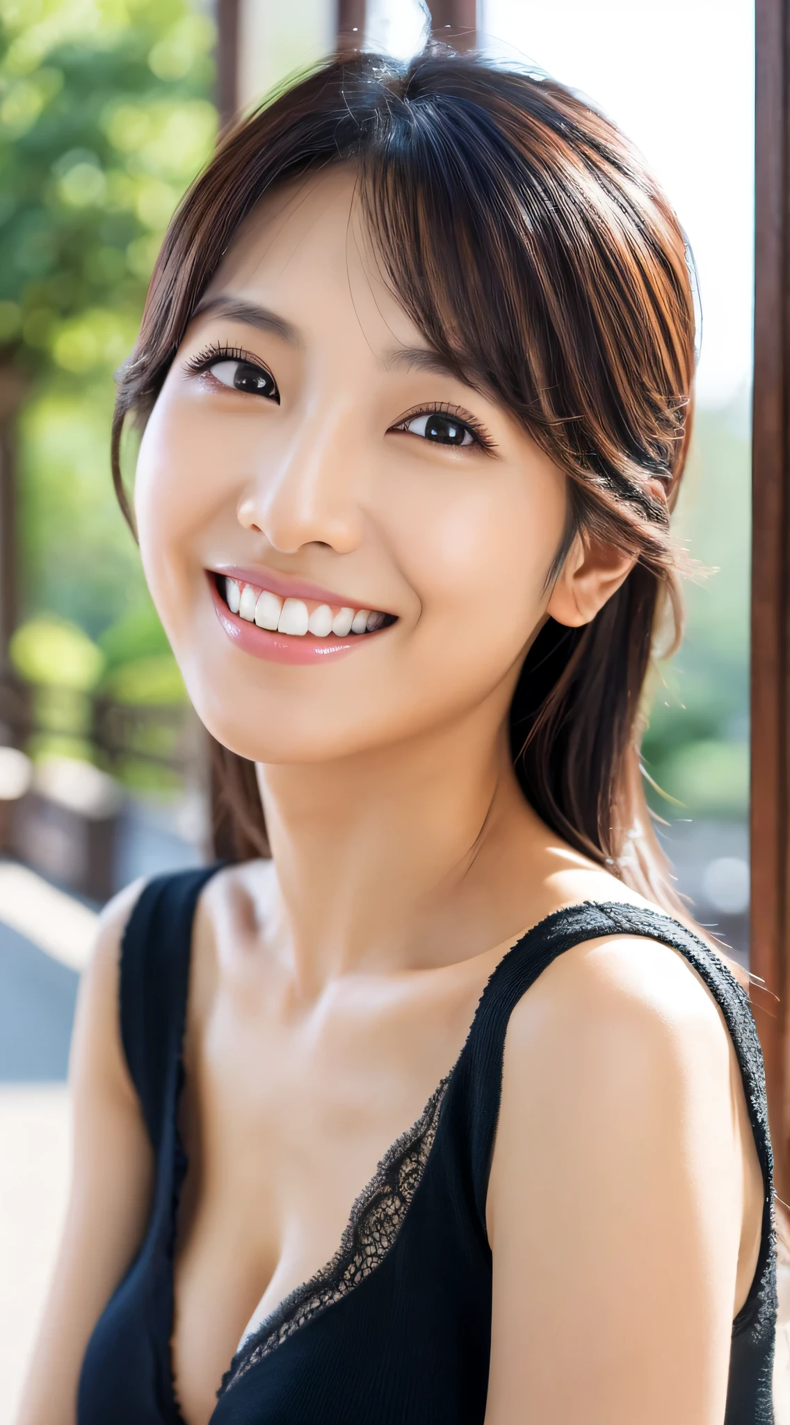 Highest resolution, 4K, Masterpiece: 1.3), A Japanese milf, photo of one lady, Sexy: 1.1, fine eyes, Slender figure, Realistic teeth, double eyelids, smile, full body, best quality, detailed, beauty