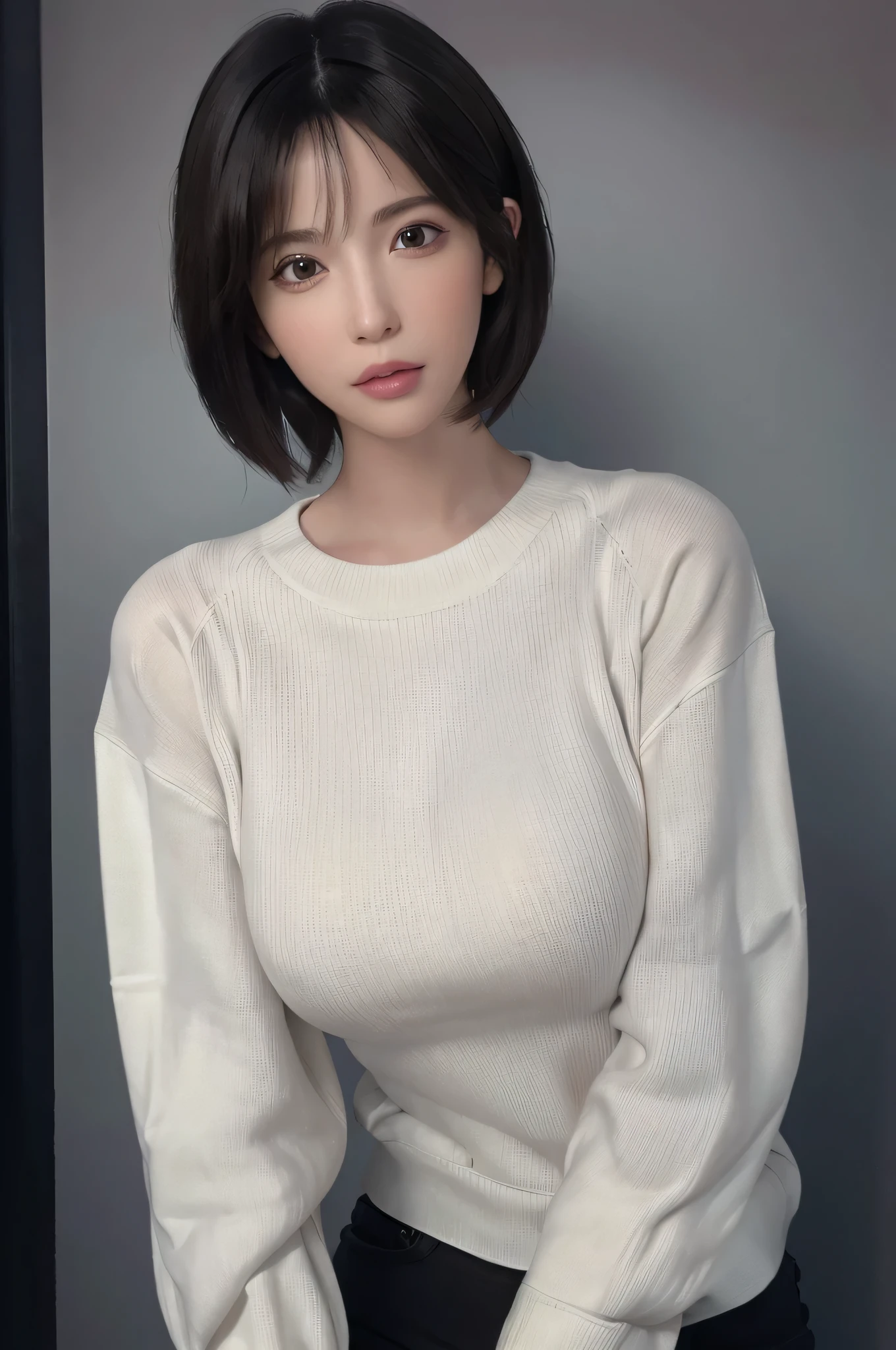 (masutepiece:1.3), (8K, Photorealistic, Raw photo, Best Quality: 1.4), (1girl in), Beautiful face, (Realistic face), (Black hair, Short hair:1.3), Beautiful hairstyle, Realistic eyes, Beautiful detailed eyes, (Realistic skin), Beautiful skin, (Sweaters), Ridiculous, Attractive, 超A high resolution, Ultra-realistic, Very detailed, Golden ratio, Fuselage flash, Thongs, Ruching, Expose yourself, sexfriend, cunt_Lips, Nippel, Presenting,