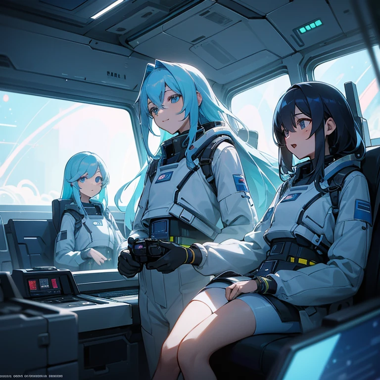 One girl、Inside the spacecraft、A girl and a beautiful sight are spreading。The walls and ceiling are covered with panels of futuristic design.、It has a fantastic glow。The interior of the ship is spacious々and々And々And々And々And々And々And々And、A variety of scientific instruments and consoles are located。The interior space of the spacecraft is、、、、、、、、It features a silvery metallic texture and a curvaceous design、focus on girl