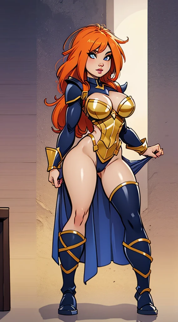 Woman, with Lycanthrope appearance, Beautiful, with big breasts, With white skin, with orange hair, with Nordic armor, with leather boots, that the armor has gold details, that the armor is gray, with light blue eyes, good lighting , good level of detail in the muscles, good angles, good lighting.