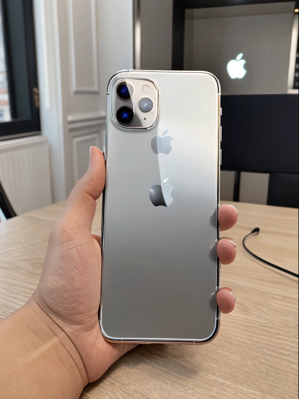 Masterpiece, hd, realistic, smartphone, 2023, Apple, mobile phone, new model, silver color, elegant design