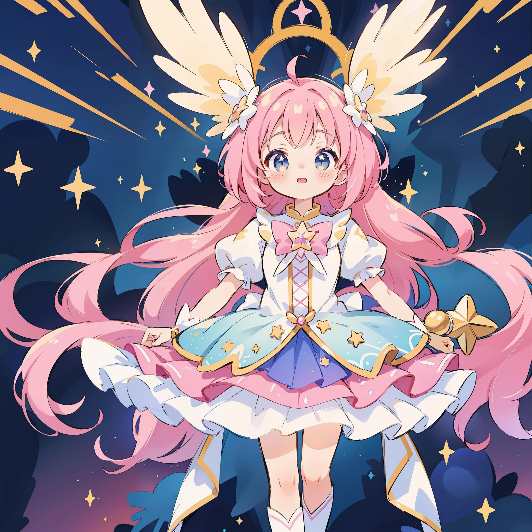 Anime star magical girl, sparkling magical girl, portrait of the magical girl, beautiful celestial mage, magical little girl, anime goddess, celestial magical girl, colorful gradient layered magical costume, (colorful), whimsical, cute, full body