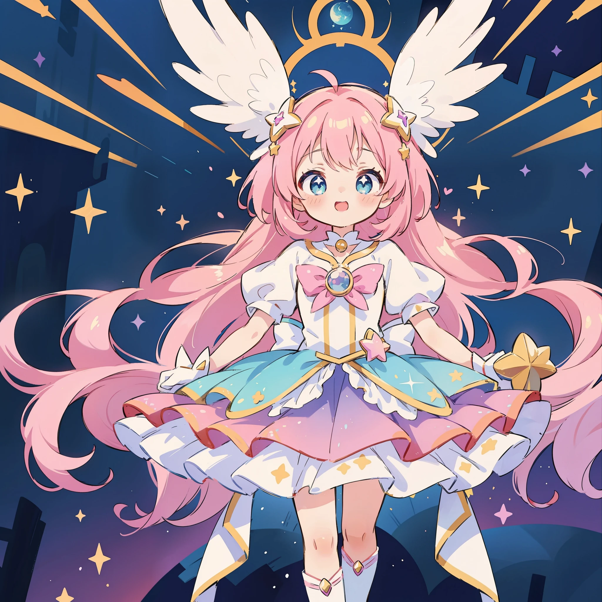 Anime star magical girl, sparkling magical girl, portrait of the magical girl, beautiful celestial mage, magical little girl, anime goddess, celestial magical girl, colorful gradient layered magical costume, (colorful), whimsical, cute, full body