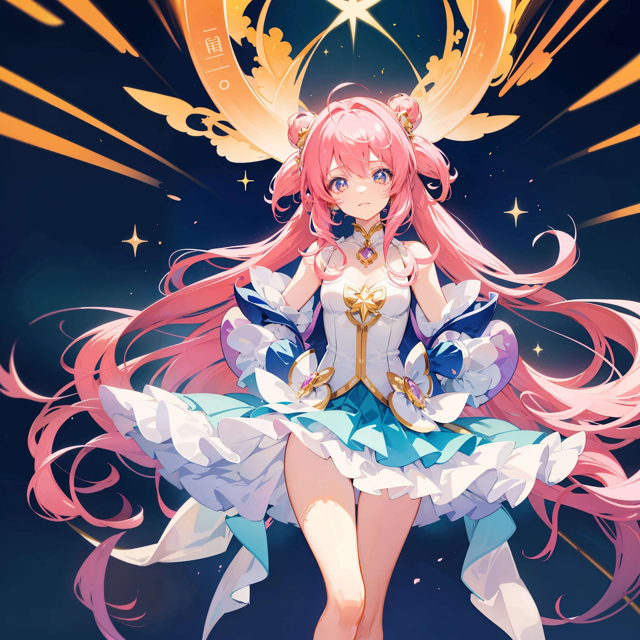 Anime star magical girl, sparkling magical girl, portrait of the magical girl, beautiful celestial mage, magical little girl, anime goddess, celestial magical girl, colorful gradient layered magical costume, (colorful), whimsical, cute, full body