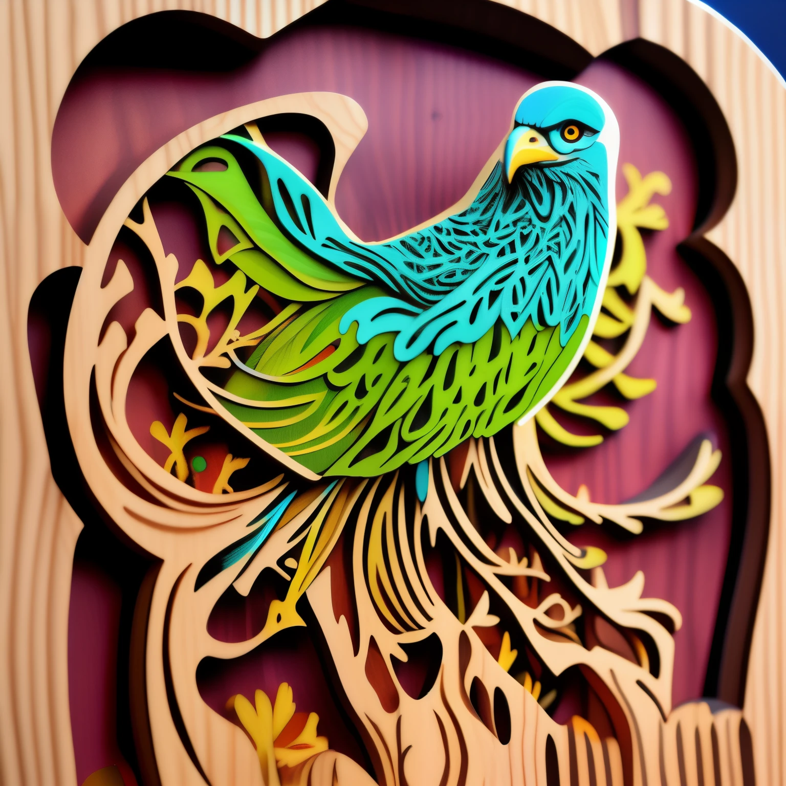 wooditize a guitar and an eagle, vibrant colors, elegant ornament, intricate detail