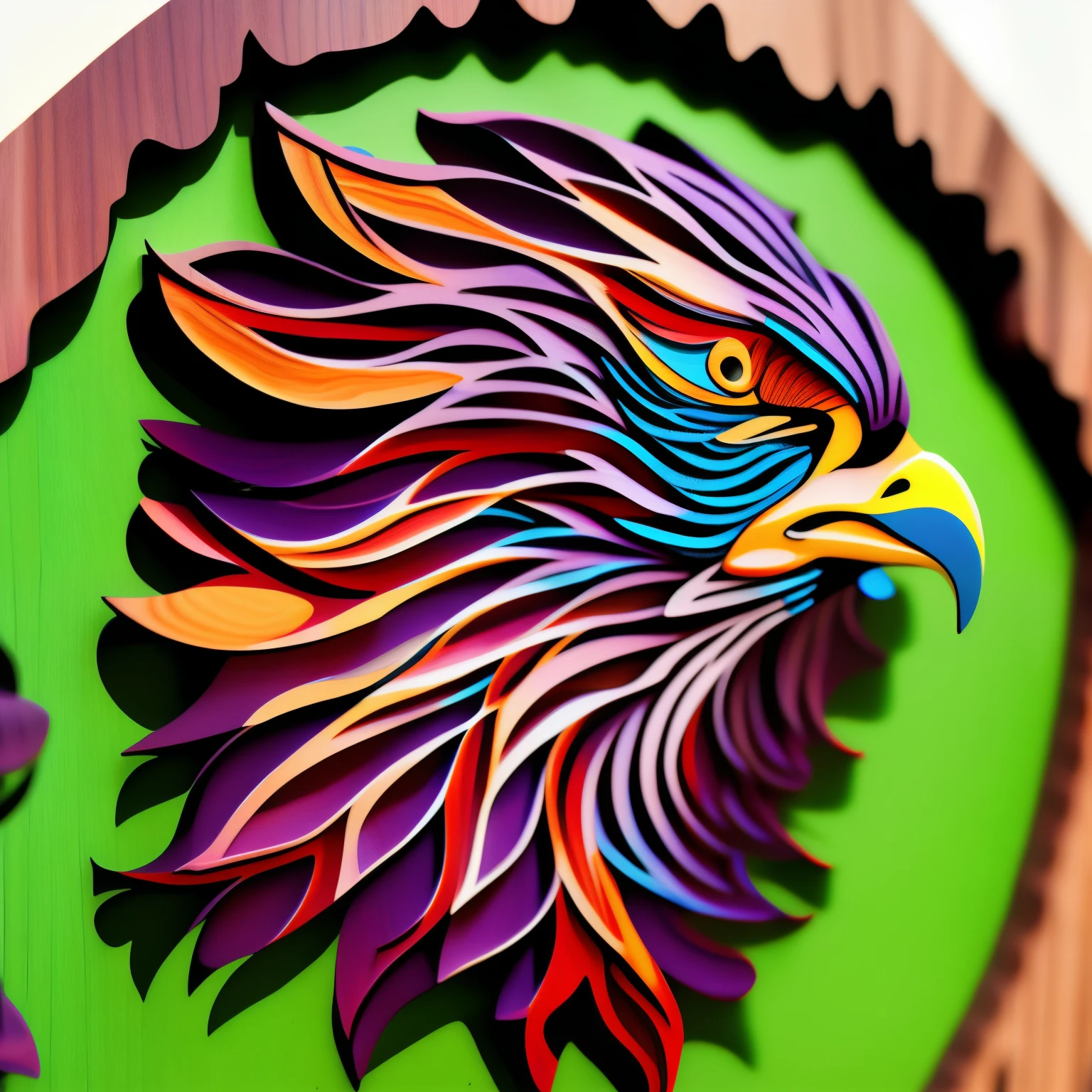 wooditize a guitar and an eagle, vibrant colors, elegant ornament, intricate detail