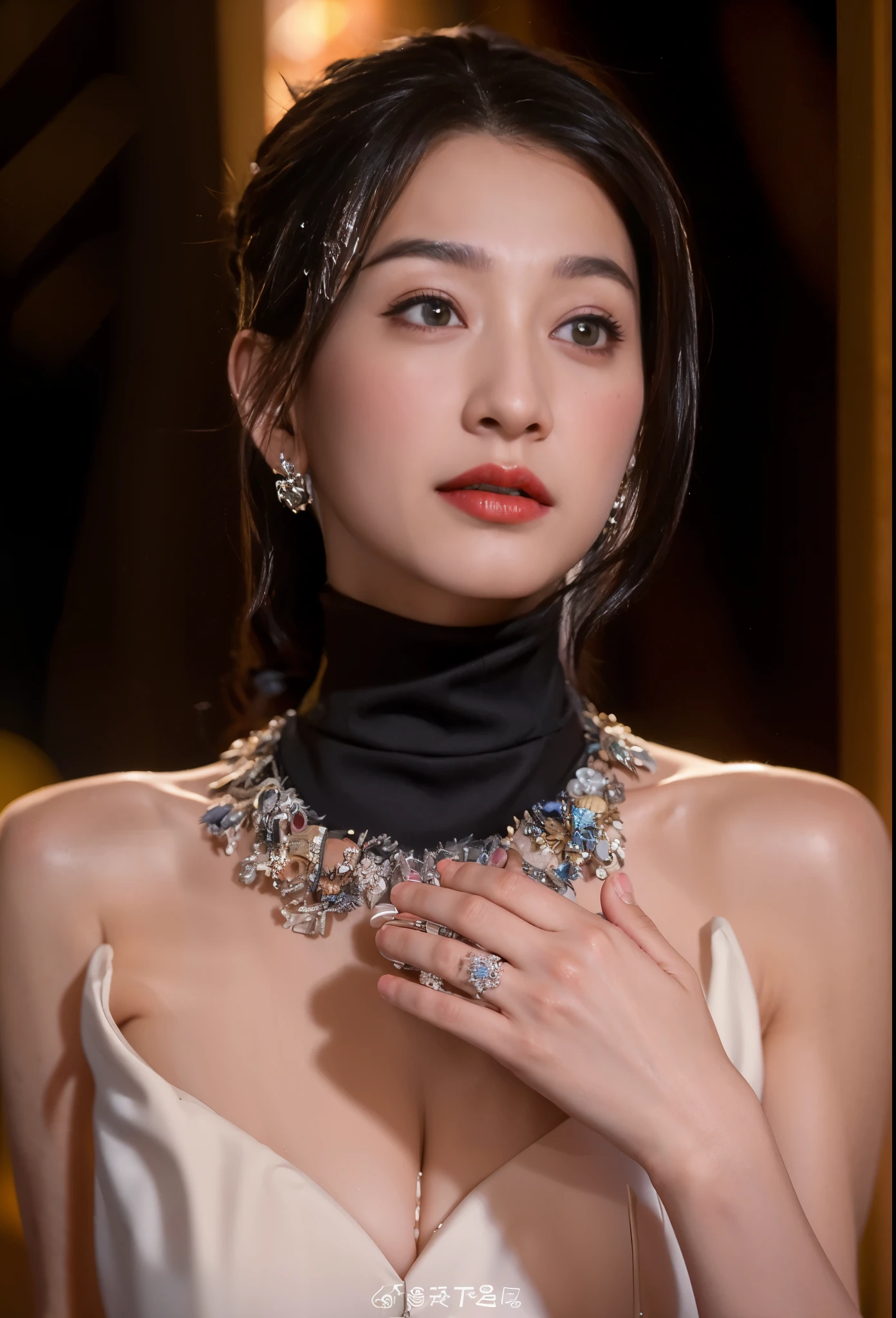 (RAW photos, Best quality), ((emotive,1980s style)),(an artistic girl:1.2),(actual, photo-actual:1.3),cropped shoulders,Expose the collarbone,shadow and nsfw,xianxia fantasy, li zixin, ruan jia beautiful!, lulu chen, xue han，Highly Detailed Face and Skin Textur, 詳細な目, 二重まぶた，heroines 👀 :8，Japan goddess, The skin is wet and shiny!!,photorealistic perfect body