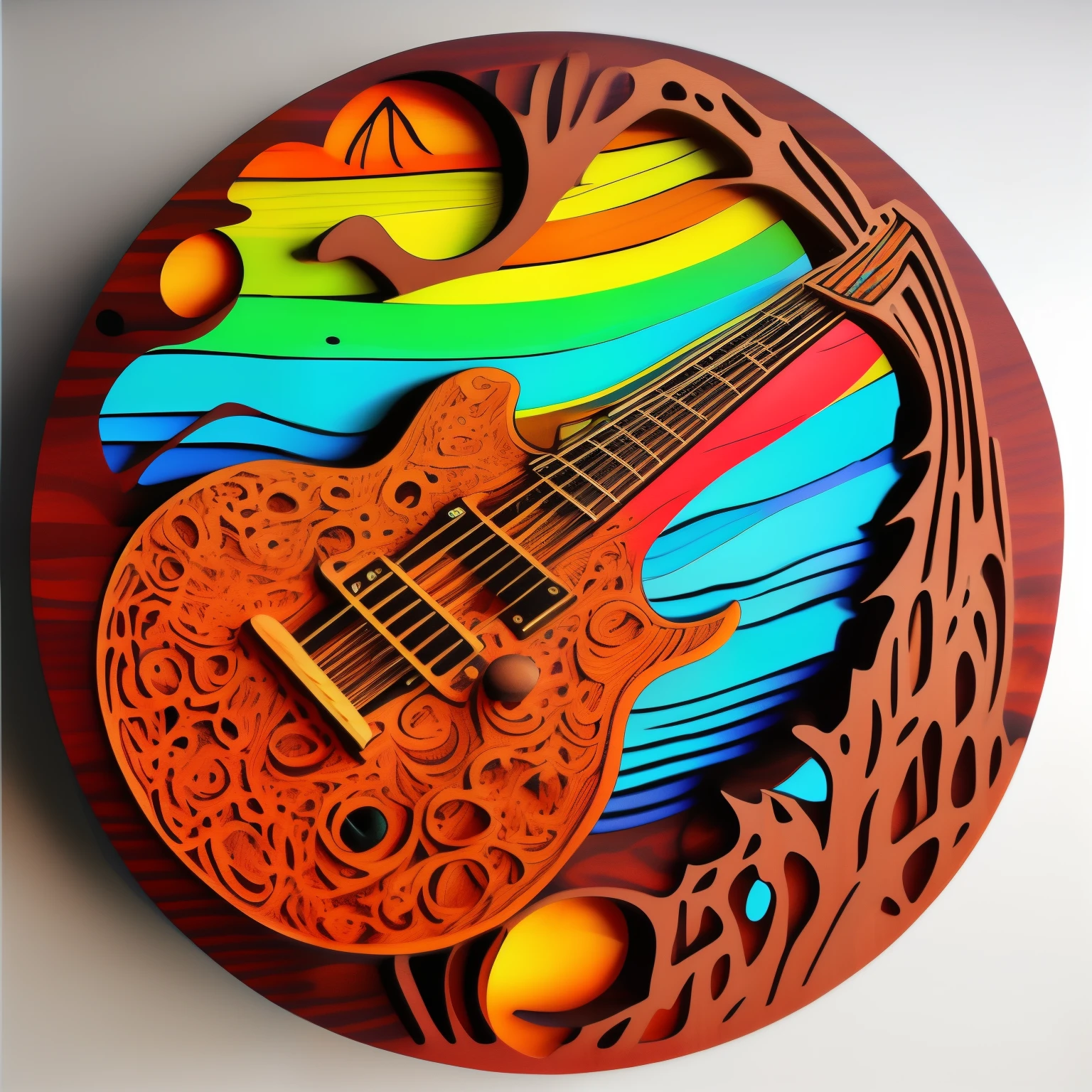 wooditize a guitar and an eagle, vibrant colors, elegant ornament, intricate detail