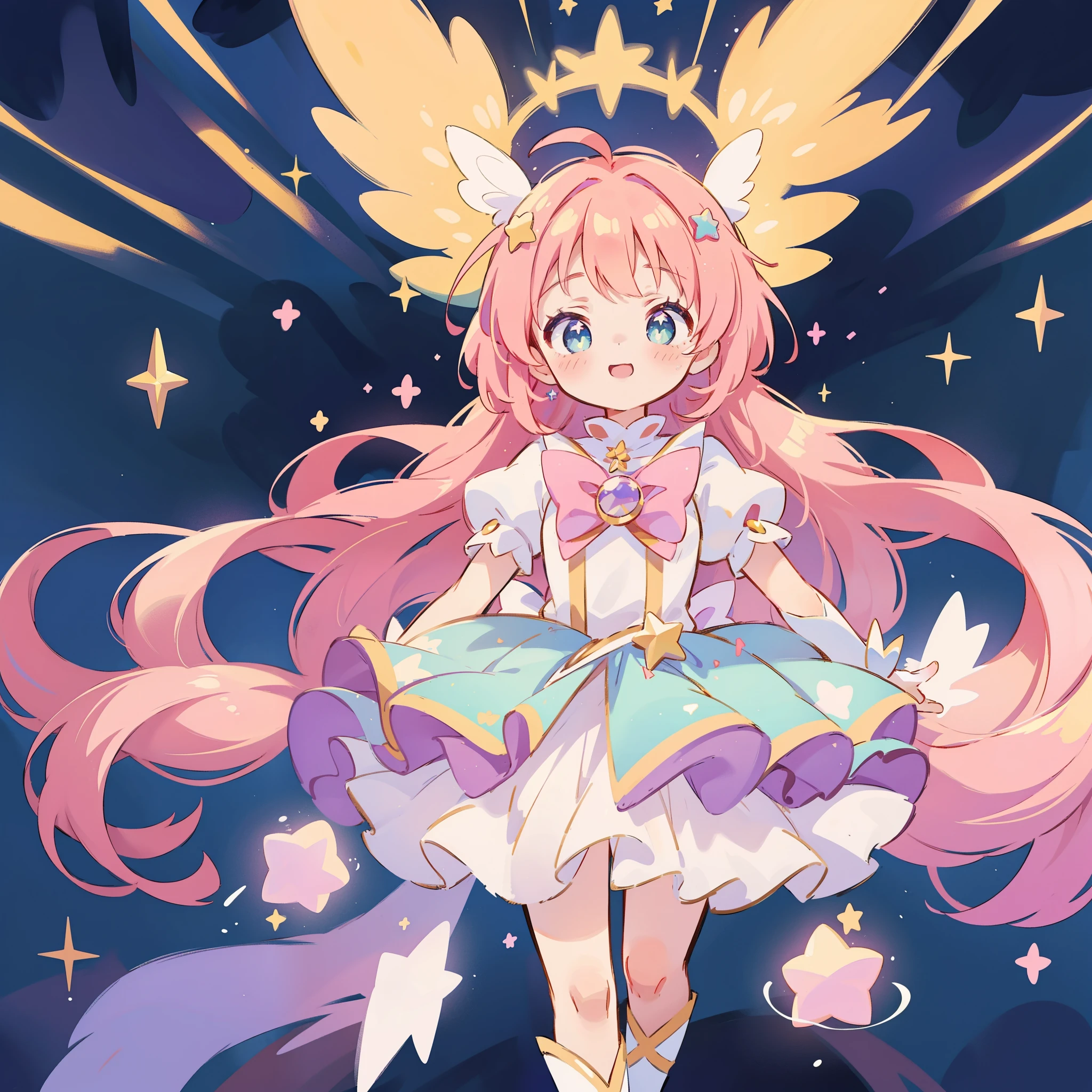 Anime star magical girl, sparkling magical girl, portrait of the magical girl, beautiful celestial mage, magical , anime goddess, celestial magical girl, colorful gradient layered magical costume, (colorful), whimsical, cute, full body