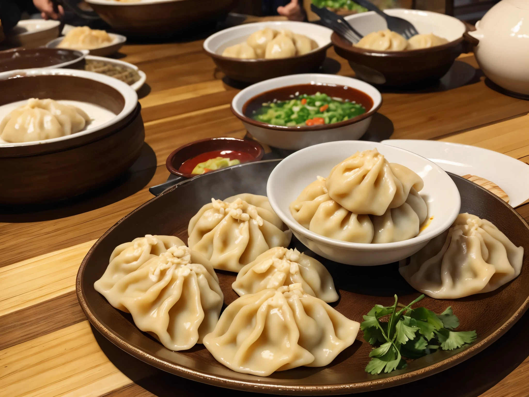 (masterpiece, best quality), best resolution, dumplings on a plate, at a street vendor