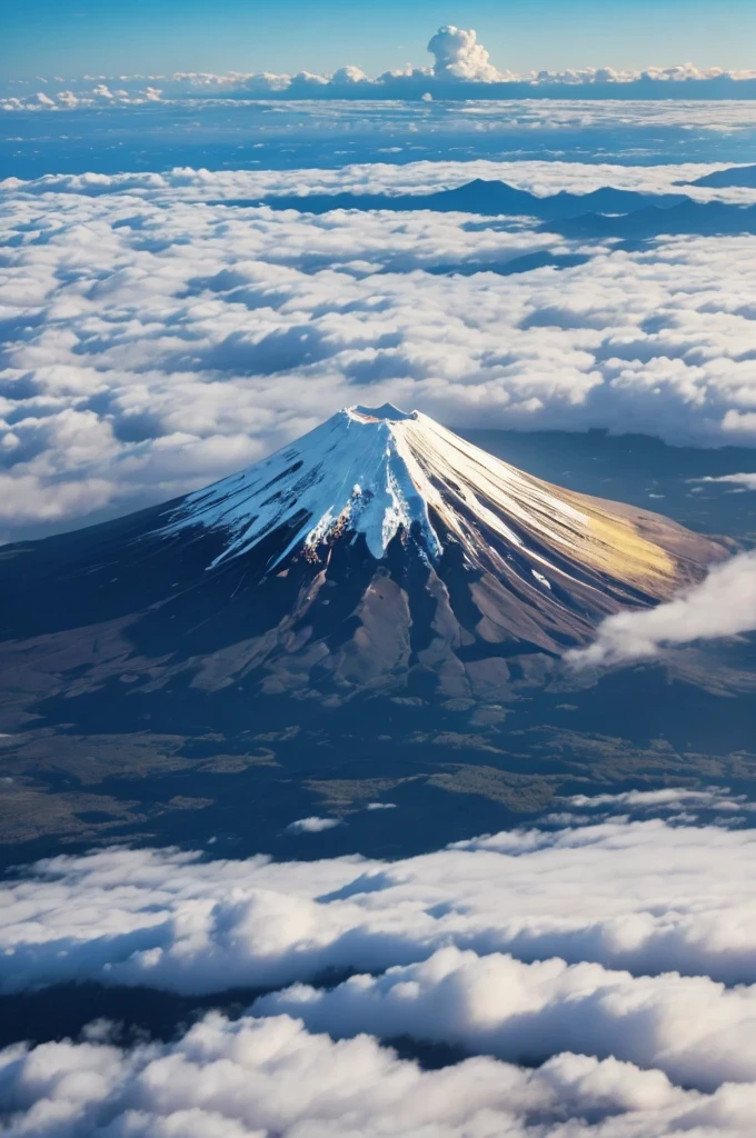 A sea of clouds in the distance、detailed clouds、bright in the morning sun、