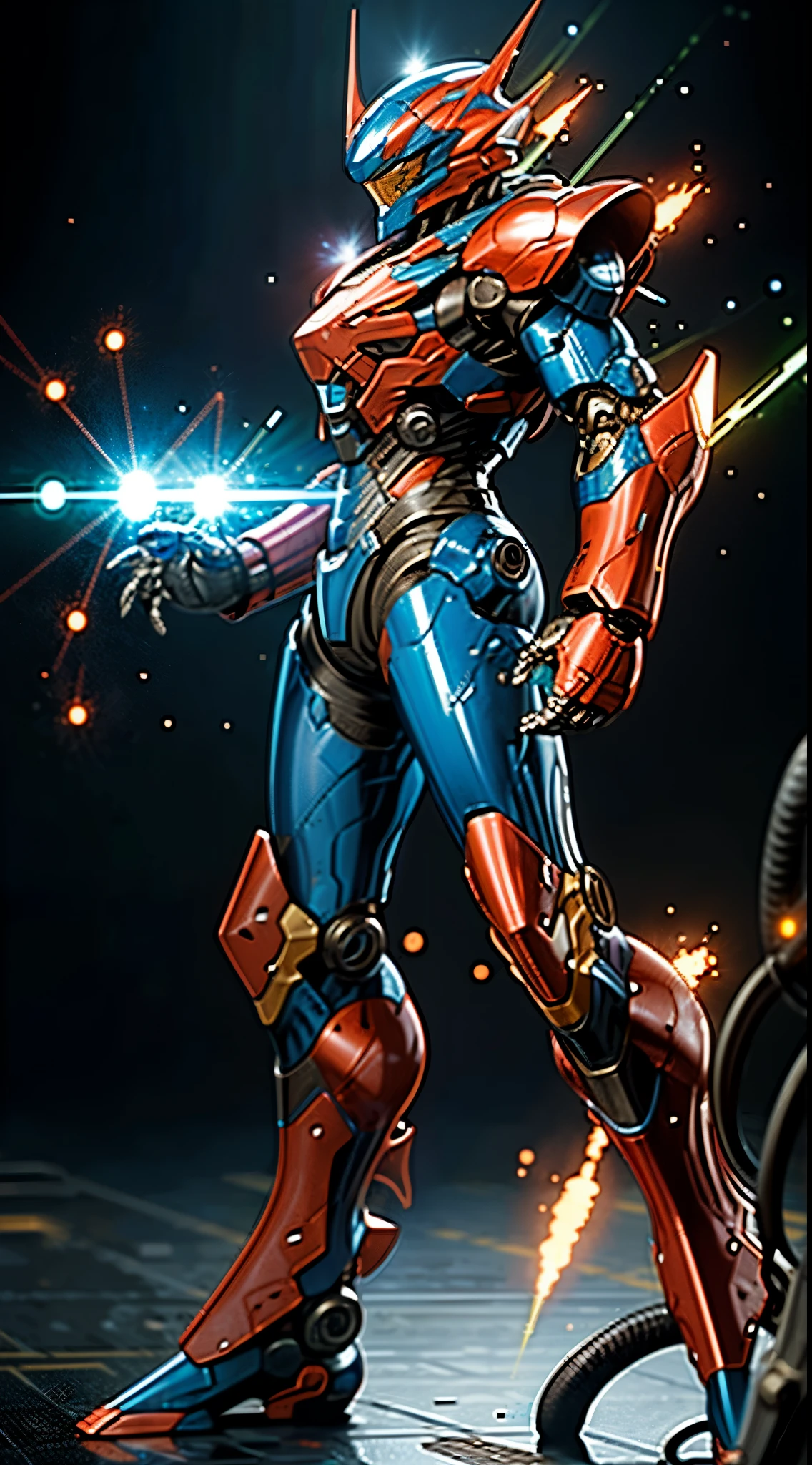 A high-tech combat armor suit inspired by Godzilla concept, Godzilla concept biotech battle armor, High-tech armored suits, psychedelic details, BiophyllTech, add electric power around, A bio-sensitive high-tech battle armor suit infused with Godzilla characteristics, The angular design on the body is illuminated and the display is charging, energy waves, Energy particles, octane render, unreal engine 5, high definition, best quality, highres, ultra-detailed, fantasy, Ultra-complex design, ultra-fine painting, extremely delicate, professional, perfect images quality, realistic, sure real, creativity, RAW photo, UHD, 32k, Natural light, cinematic lighting, best shadow, anatomically correct, masterpiece-anatomy-perfect, masterpiece:1.5