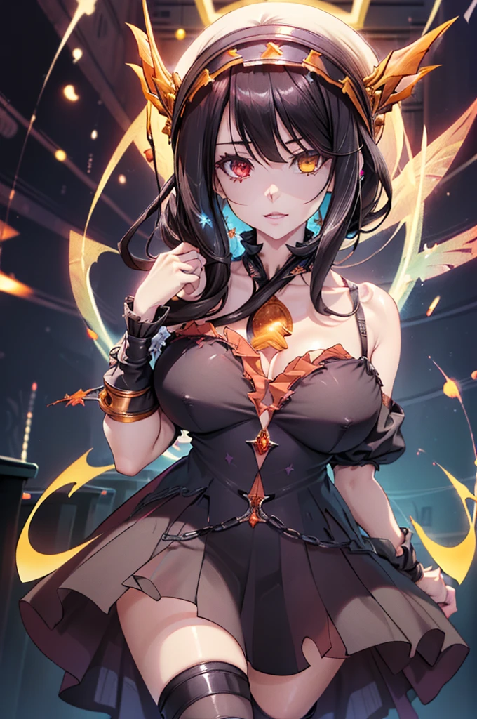 gran calidad ++ Extremely detailed high resolution, very aesthetic, ojos expresivos, (((Cara perfecta))), (((face symmetrical))), ((good anatomy)), (((manos perfectas))), (((8k))), UHD, Fondo de pantalla HD, (((alta calidra detallada, (((1girl))), (((Date A Live))), (((Kurumi))), (((illyasviel von einzbern))), ((((cuerpo completo)))), (((heterochromia))), (((cabello negro))), (((milfication))), (((mature female))), (((gigantic breasts))), (((hombros estrechos))), (((cintura estrecha))), (((black dress))), 18 year old beautiful girl, Dedos detallados, Dedos precisos, Manos no antinaturales, strange eye, ojos rojos, escote, colas gemelas de pelo negro,