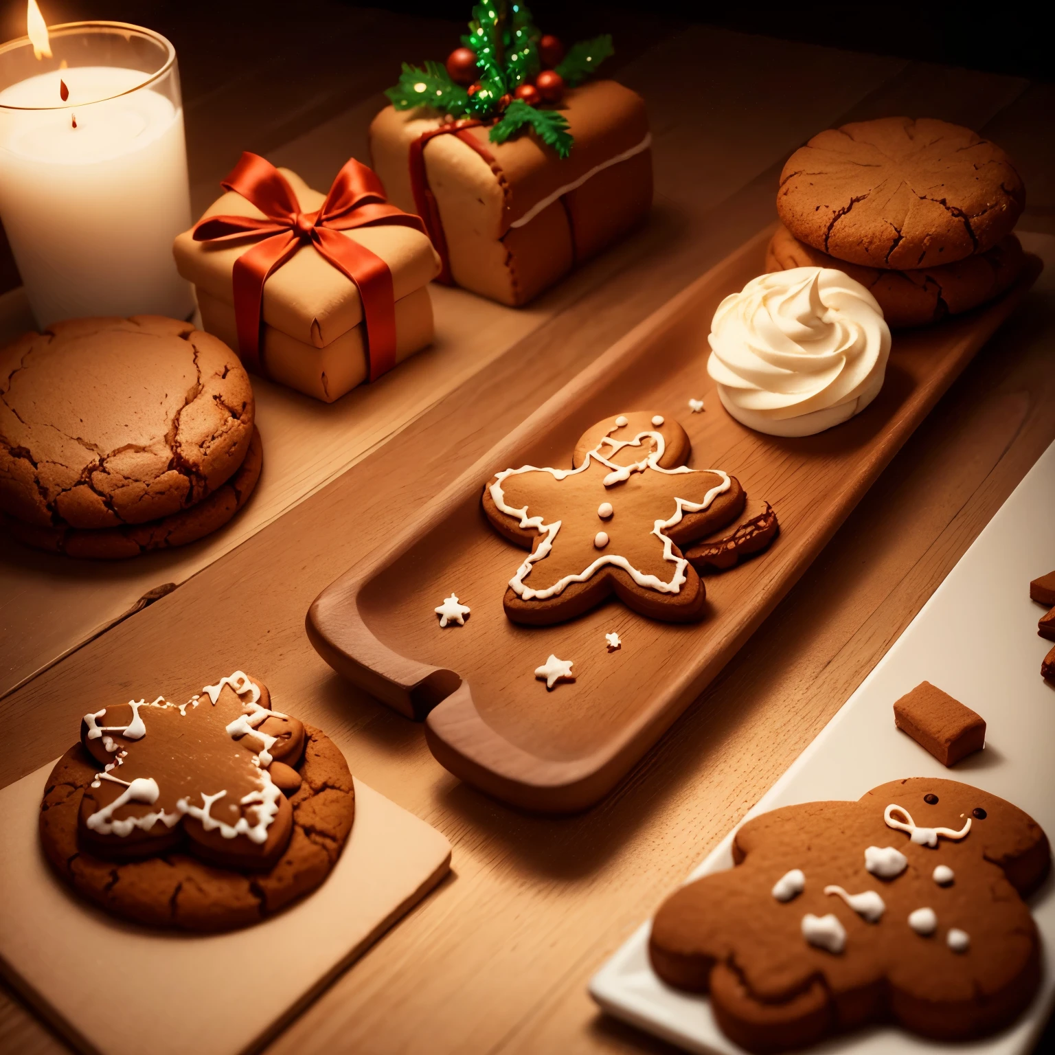 Christmas themed(Tableau with gingerbread cookies:1.2), In a variety of shapes and colors, Realistically rendered, photo-like style.