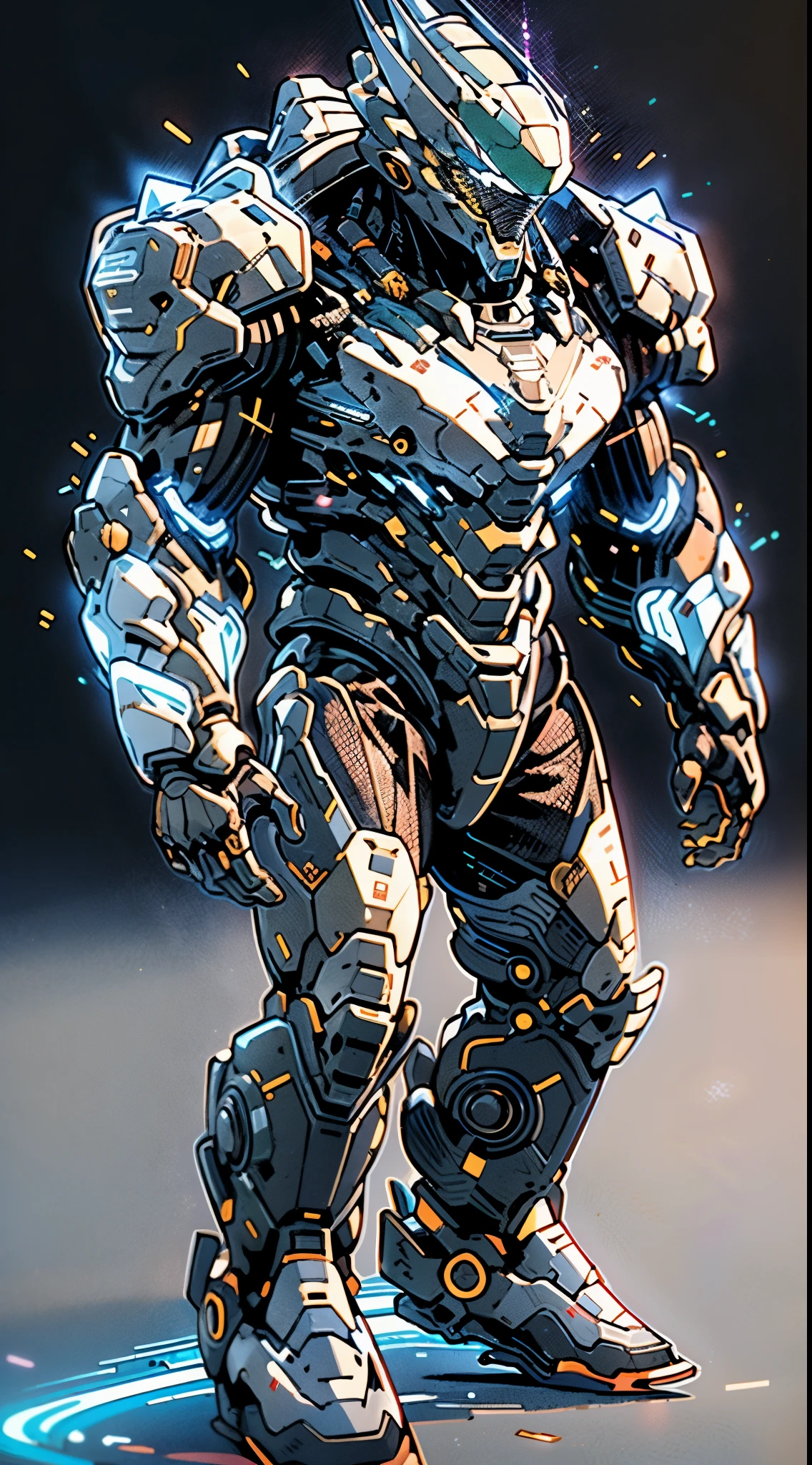 A high-tech combat armor suit inspired by Godzilla concept, Godzilla concept biotech battle armor, High-tech armored suits, psychedelic details, BiophyllTech, add electric power around, A bio-sensitive high-tech battle armor suit infused with Godzilla characteristics, The angular design on the body is illuminated and the display is charging, energy waves, Energy particles, octane render, unreal engine 5, high definition, best quality, highres, ultra-detailed, fantasy, Ultra-complex design, ultra-fine painting, extremely delicate, professional, perfect images quality, realistic, sure real, creativity, RAW photo, UHD, 32k, Natural light, cinematic lighting, best shadow, anatomically correct, masterpiece-anatomy-perfect, masterpiece:1.5