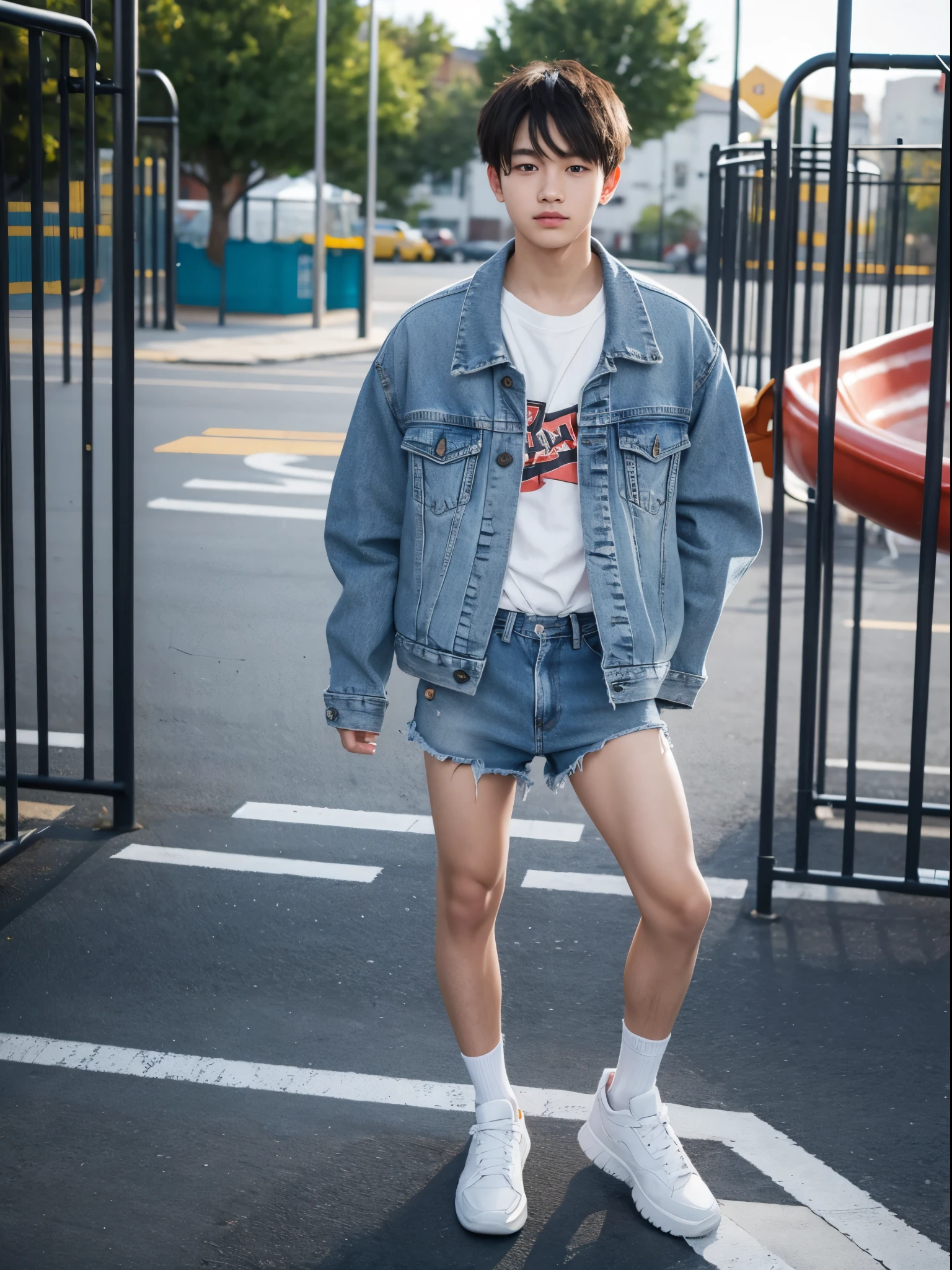 boy, 17 y.o, denim jacket, playground