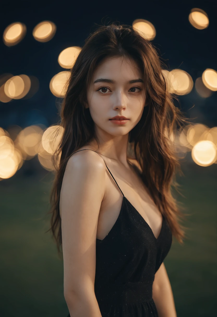 Aesthetic Portrait, 1fille,seulement, Cheveux courts, Bokeh, profondeur de champ, cinematic, nuit