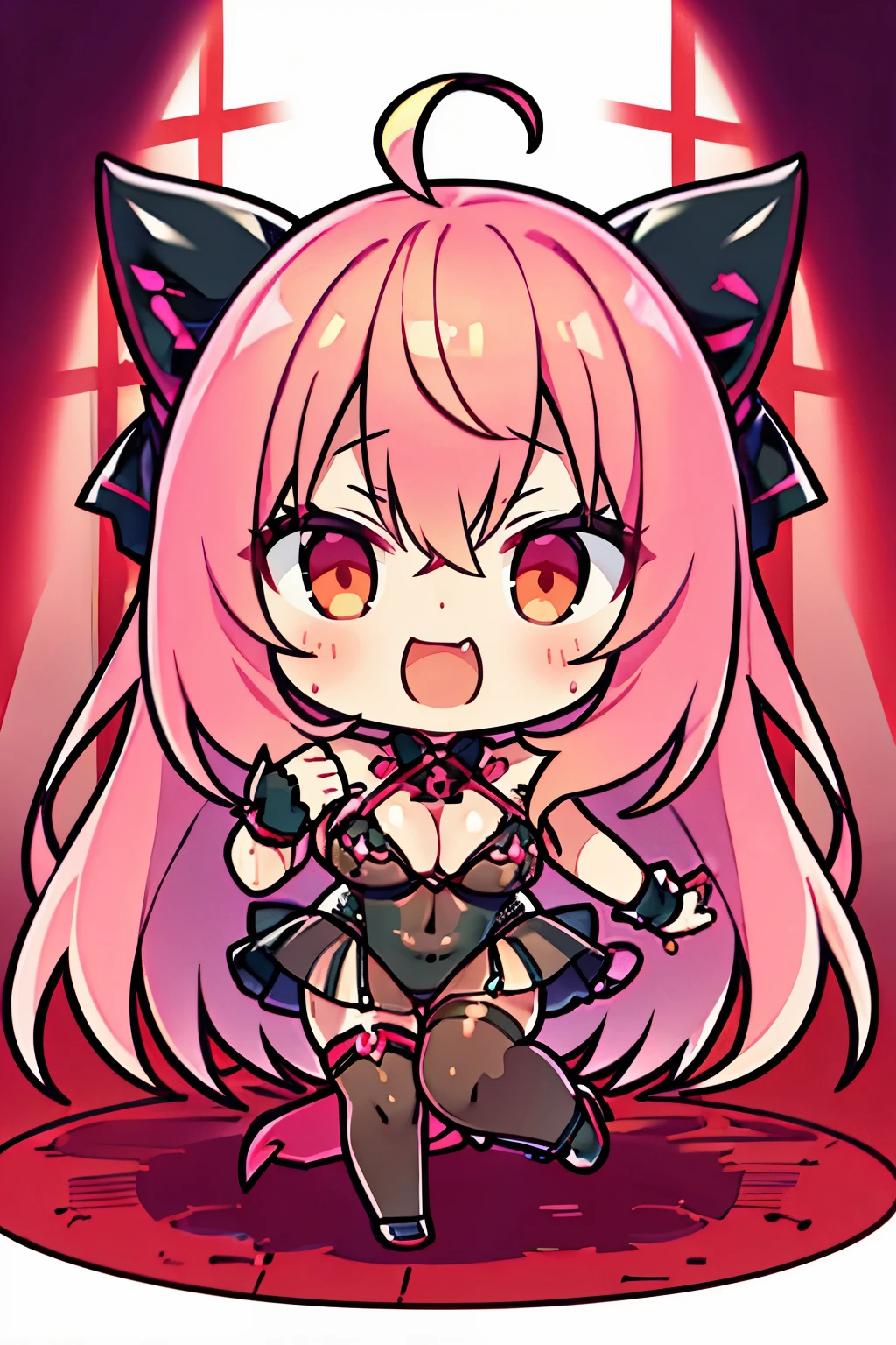1girl, Outer_Moka_Akashiya, beautiful face, pretty, pink hair, long hair, (Ahoge: 0.8), straight hair, hair bang, straight hair bang, green eyes, mature woman, mommy, demon, succubus, demon wings, head wings, smiling sadistically, black leotard, latex leotard, black stockings, latex stockings, torture room, red light, blood, wet, drenched, nipple perked out from under bikini, nipple see through bra, tight pussy, embarrassed, Make eye contact with the camera, (Detailed hands and fingers:1.2)