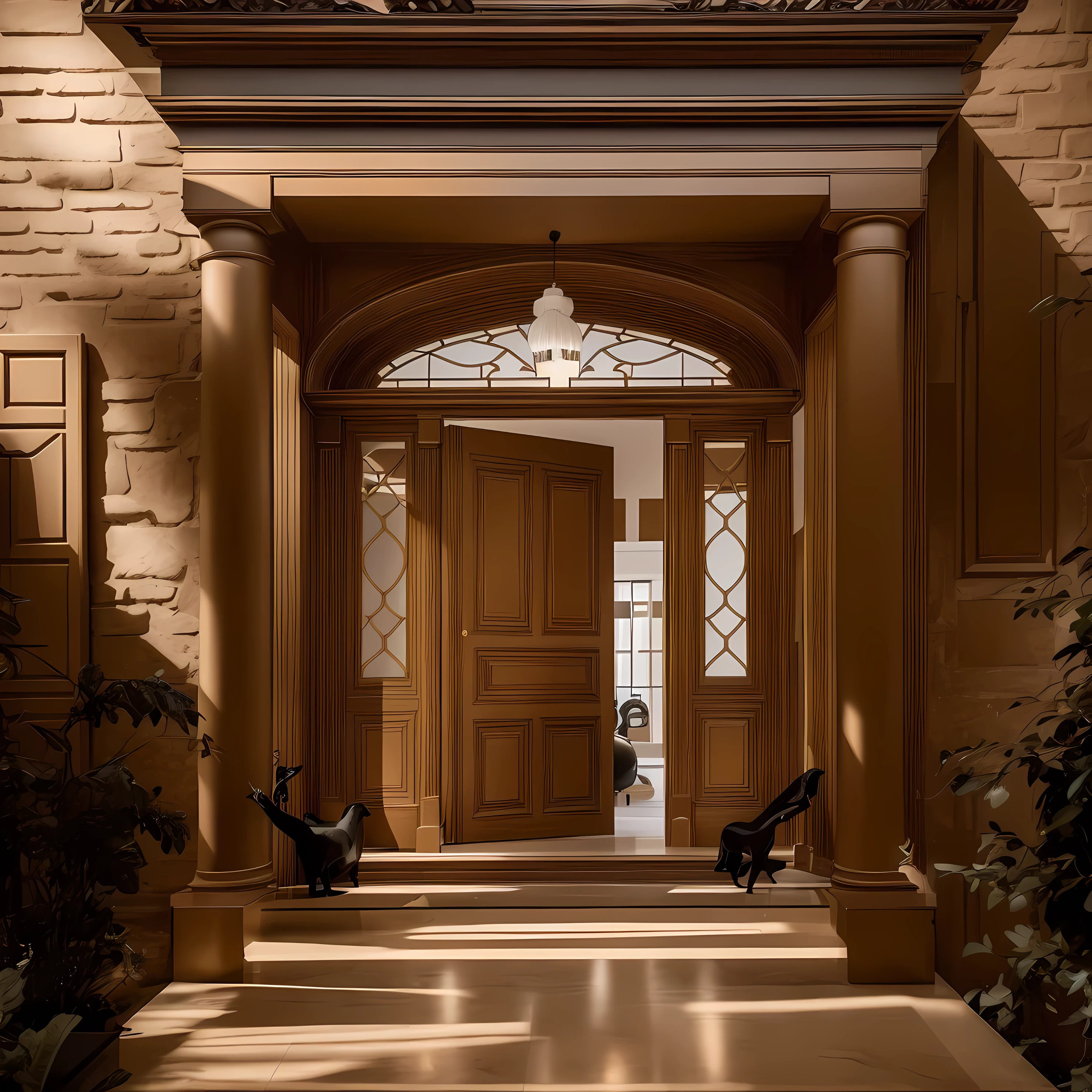 Villa foyer，高entrance, neo - Classic style, Symmetrical doorway, Classic style, Meticulous details, Meticulous detailss, symmetrical details, detailed classical architecture, entrance, location photography, Stunningly detailed, neoClassic style, colonial style, Classic style, mysterious appearance, Masterpiece fine details