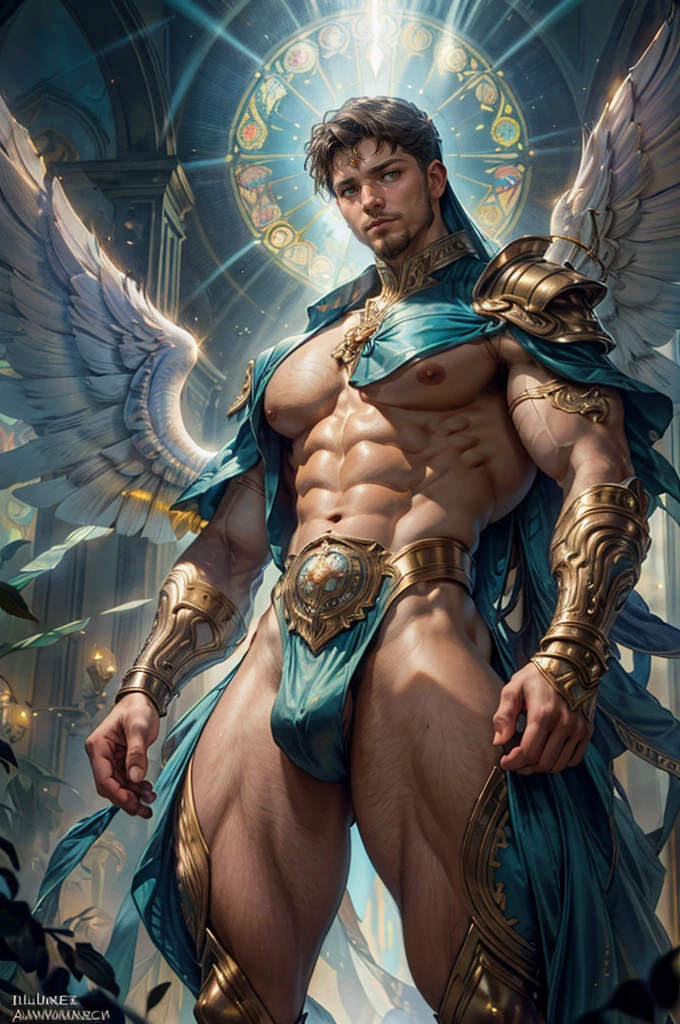 A painting of a magnificent angel, ((Man)), ((Dramatic look at the camera)), ((musculoso, corpo forte, pernas bem torneadas e musculosas)), (((parte superior do corpo grande e forte)), (( with several huge wings)), (((majestosas asas de anjo)), diverse body shot in position)), full body man, Frank Kelly Freas, Estilo Karol Bak, best quality, 32k ultra | qualidade, desfile de qualidade , imagem do filme, Classic 8K, barroco, rococo style painting, 32k ultra | |, Ultra HD | |, Estilo de arte Bowater , barroco digital painting, pintura digital renascentista, master part! inspirado em Franz Xaver Winterhalter, inspirado em Friedrich von Amerling, pintura de personagem bonita, Digital painting nice, inspirado por Thomas Lawrence, linda pintura yywater, refraction, reflexions, espelhos, Prismas, sunlight, luzes brilhantes!! complexo, elegante, pintura digital altamente detalhada, Art Station, arte conceitual, sharp smooth focus, illustration, Arte por ( ( ( ( Artgerm ) ) ) ) e ( Greg Rutkowski )! e (((Alphonse Mucha))), olho