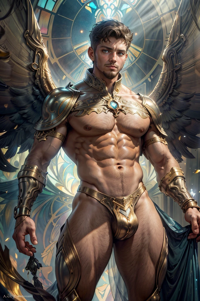 A painting of a magnificent angel, ((Man)), ((Dramatic look at the camera)), ((musculoso, corpo forte, pernas bem torneadas e musculosas)), (((parte superior do corpo grande e forte)), (( with several huge wings)), (((majestosas asas de anjo)), diverse body shot in position)), full body man, Frank Kelly Freas, Estilo Karol Bak, best quality, 32k ultra | qualidade, desfile de qualidade , imagem do filme, Classic 8K, barroco, rococo style painting, 32k ultra | |, Ultra HD | |, Estilo de arte Bowater , barroco digital painting, pintura digital renascentista, master part! inspirado em Franz Xaver Winterhalter, inspirado em Friedrich von Amerling, pintura de personagem bonita, Digital painting nice, inspirado por Thomas Lawrence, linda pintura yywater, refraction, reflexions, espelhos, Prismas, sunlight, luzes brilhantes!! complexo, elegante, pintura digital altamente detalhada, Art Station, arte conceitual, sharp smooth focus, illustration, Arte por ( ( ( ( Artgerm ) ) ) ) e ( Greg Rutkowski )! e (((Alphonse Mucha))), olho