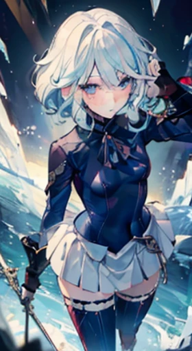 masutepiece, Best Quality,Crab crotch,leotard,highleg, Elegant, 1girl in, thigh high boots, well-muscled,Cute, blushed, Looking at Viewer, From above,, Mini skirt, White and black striped T-shirt, Blue eyes, Beautiful eyes, Beautiful background, light Particle, Sun rays, Dramatic Lighting, Outside, shiny, Realistic, masutepiece, Best Quality, Ultra-detailed, Detailed, Scenery, Beautiful detailed eyes, detailed hairs
