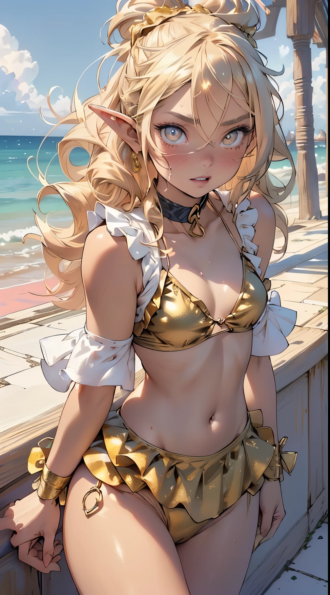 cute loli elf,(((little loli,tiny little body,little))),(((6 years old))),((anime elf loli with extremely cute and beautiful blonde hair)), (((elf))), (((elf ears))),

(((flat chest))),((((blonde hair:1.35,messy blonde hair,colored inner hair,ear breathing)))),(((gold_eyes:1.3))),intricate eyes,beautiful detailed eyes,symmetrical eyes,big eyes:1.5,(((lustrous skin:1.5,bright skin: 1.5,skin tanned,shiny skin,very shiny skin,shiny body,plastic glitter skin,exaggerated shiny skin,illuminated skin))),(delicate detailed fingers,detailed body,(detailed face)),

cute,slutty,erotic,daring,((nsfw)),

((ivory bikini:1.5,bikini with ruffles:1.5)),revealing clothing,show skin,(semi-naked),(choker,wrist cuffs),((intricate outfit,intricate clothes,embroidered outfit,ornate outfit,embroidered clothes,ornate clothes))),

(dynamic pose:1.0),embarrassed,(centered,scale to fit dimensions,Rule of thirds),

((Sky, Sea, clouds,)), with dark stormy clouds,((beach scenery,intricate scenery)),

(Glossy winter ornaments),highres,sharp focus,(ultra detailed,extremely detailed),(photorealistic artwork:1.37),(extremely detailed CG unity 8k wallpaper),(((vibrant colors,vibrant theme))),(intricate),(masterpiece),(best quality),