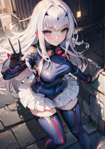 (1girl, solo), HotaruHiraiwaR4, grey hair, grey eyes, long hair, very long hair, (small breast:1.2), (Bad_End_Precure, Bad_End_Happy, frilled bodysuit, cure_happy, red gems,) looking at viewer, smile, blush, standing, fighting, fly, magic, night, outdoors, sky, cloud, (masterpiece:1.2), best quality, high resolution, unity 8k wallpaper, (illustration:1.5), anime style, (beautiful detailed eyes:1.6), extremely detailed face, perfect lighting, extremely detailed CG, (perfect hands, perfect anatomy), (dynamic pose, dynamic angle:1.1),