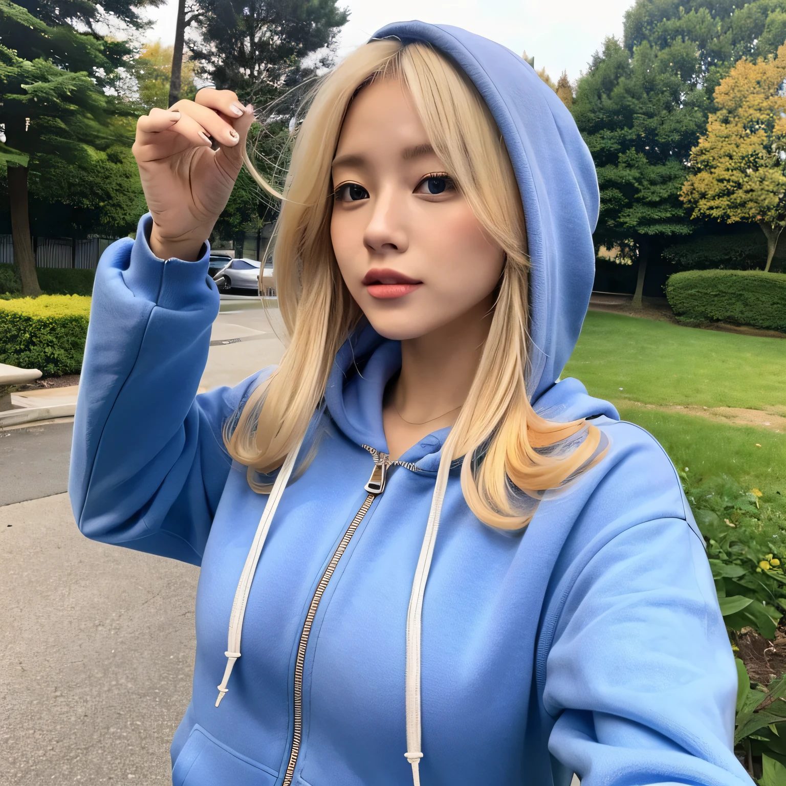 730717681 1 female only、a blond、Beautiful skin、Colossal tits、erotick、Excellent style、Sunny days、Wearing a hoodie with a hood and no zipper、Wearing a hood、panties on