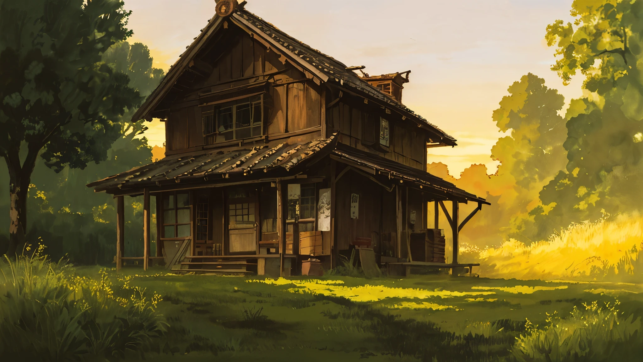outdoor in the golden hour
Background Ghibli style village,
(fujifilm 16k) ,hyperrealistic, intricate detail, autolevel, dark, art nouveau, dramatic, desaturated, (expansive), intricate