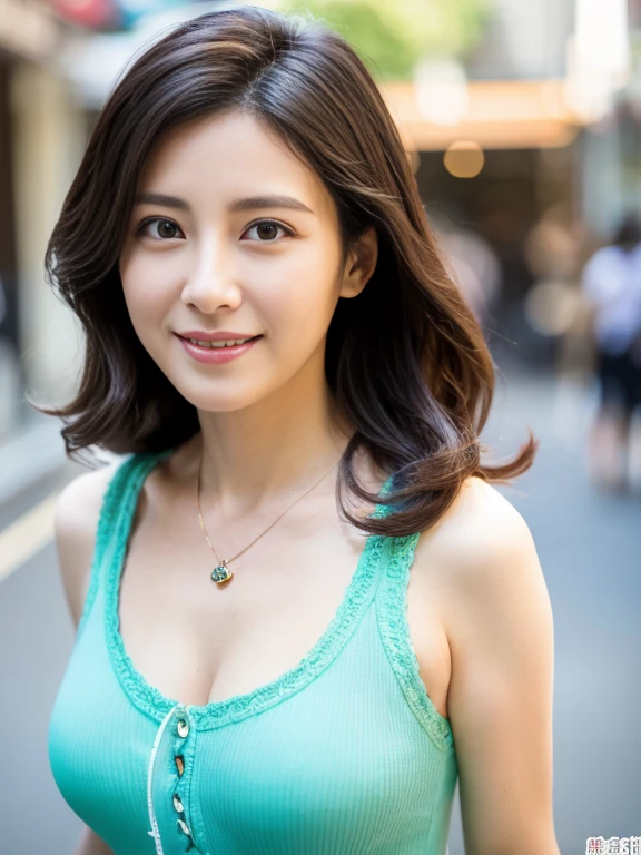 (masutepiece、highest grade)、 47 years old、aunty、A MILF、aunty、、undergarment、a necklace、wavy and long hair、beauitful face、魅惑的、droopy chest、big and bright eyes, Plump breasts、A smile、Be happy、(Mediocre air)、Street、bright colour、full body Esbian、with spreading legs、